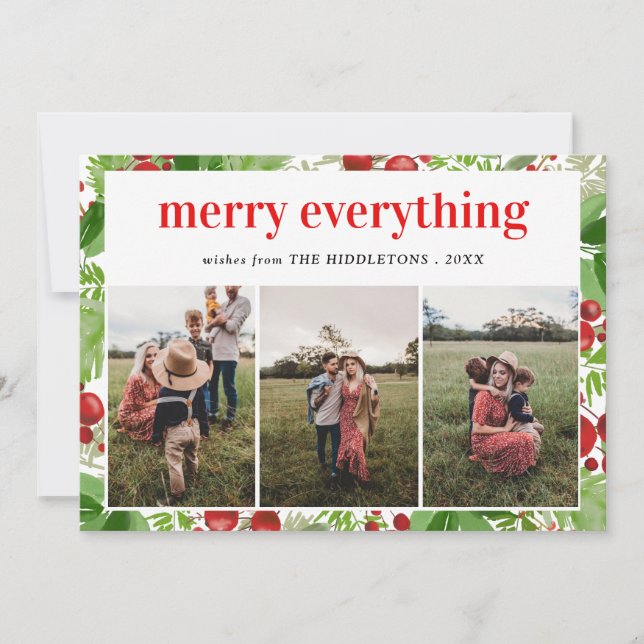 Merry Everything Red Berry Holly Photo Holiday (Front)