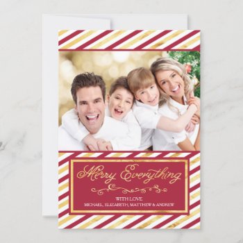 Merry Everything Red & Gold Stripe Photo Card by celebrateitholidays at Zazzle