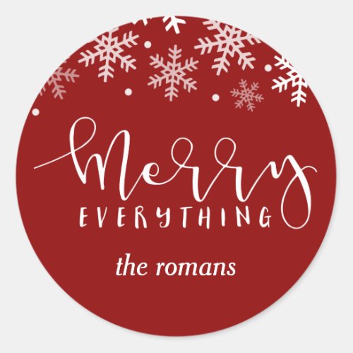 Merry Everything Red Holiday Snowflake Gift Classic Round Sticker