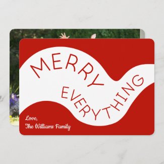 Merry Everything Red Typography Curve Your Photo Holiday Card