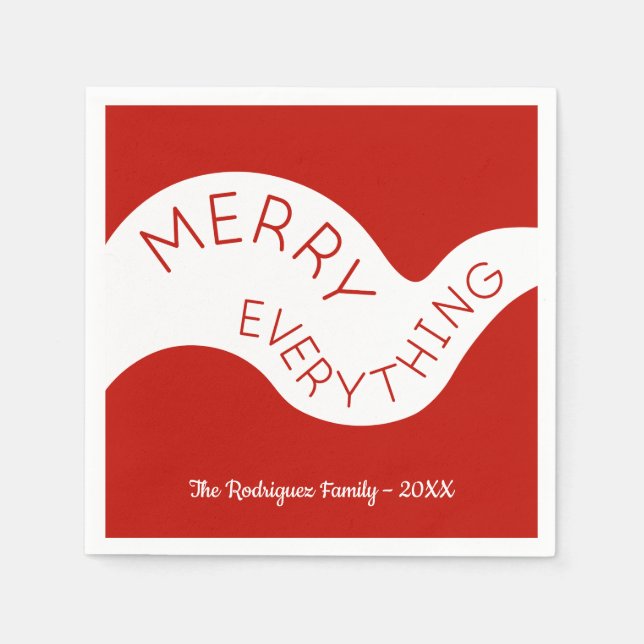 Merry Everything Red White Curve Holiday Party Napkins (Front)