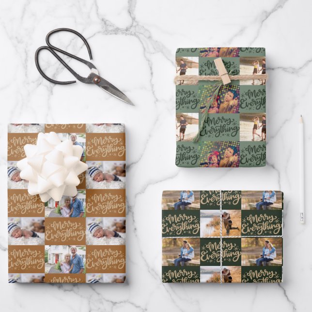 Merry Everything Script  6 Photo Christmas Wrapping Paper Sheets (Front)