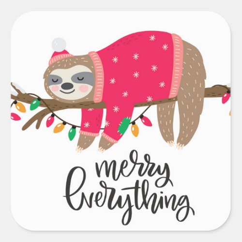 Merry Everything  Sleepy Sloth Square Sticker