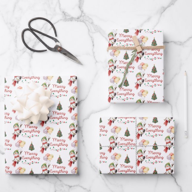 Merry Everything Snowman Wrapping Paper Sheets  (Front)