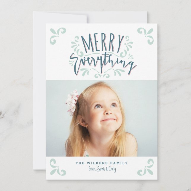 Merry Everything Trendy Photo Greeting Holiday Card (Front)