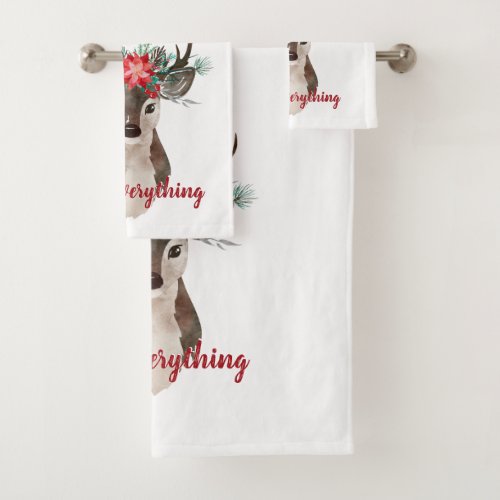 Merry Everything Watercolor Deer Antler Bouquet Bath Towel Set