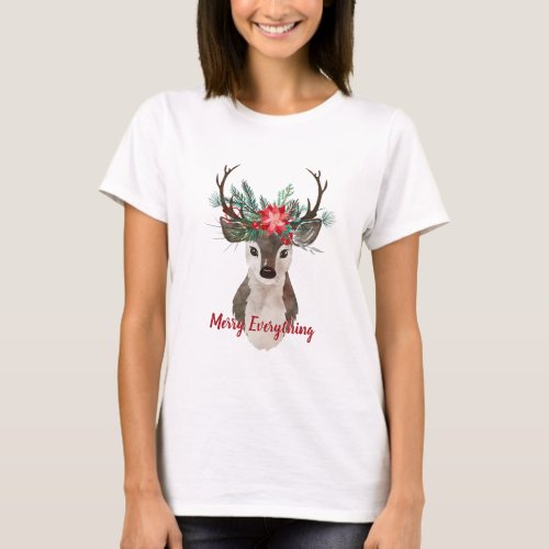 Merry Everything Watercolor Deer Antler Bouquet T_Shirt