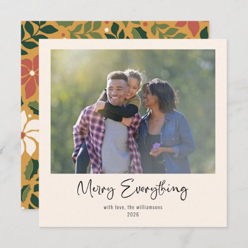 Merry Everything Yellow Green Red Floral Photo Holiday Card