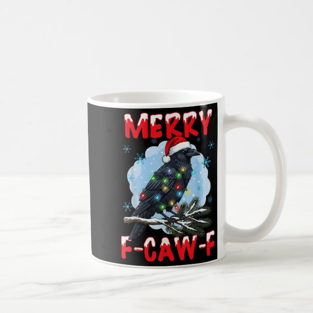 Merry F-caw-f Crow Christmas Snowflake Xmas Lights Coffee Mug (Right)