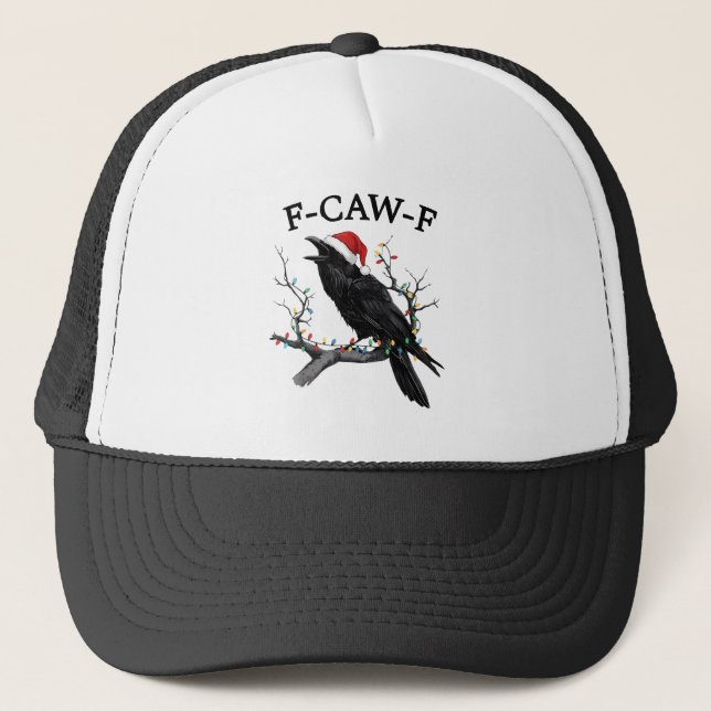 Merry F-Caw-F Funny Christmas Black Crow  F Caw F Trucker Hat (Front)