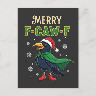 Merry F-Caw-F Funny Christmas Raven Crow Santa  Announcement Postcard