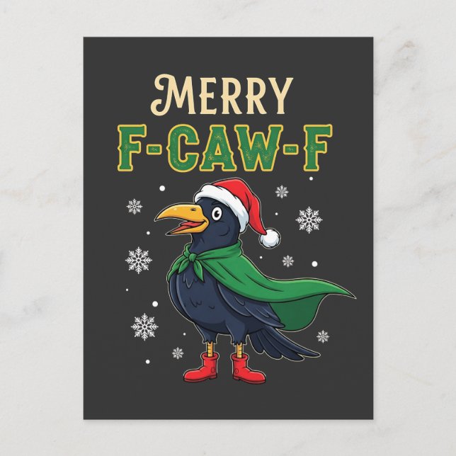 Merry F-Caw-F Funny Christmas Raven Crow Santa  Announcement Postcard (Front)