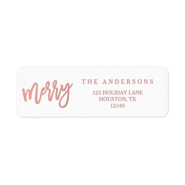 Merry Faux Rose Gold Foil | Holiday Address Labels (Front)