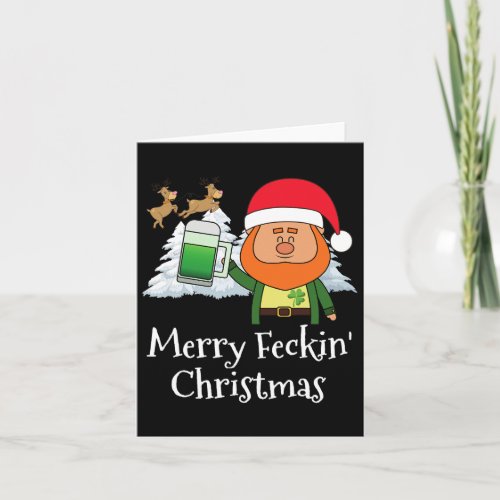 Merry Feckin Christmas Santa Hat Reindeer Snow Tre Card