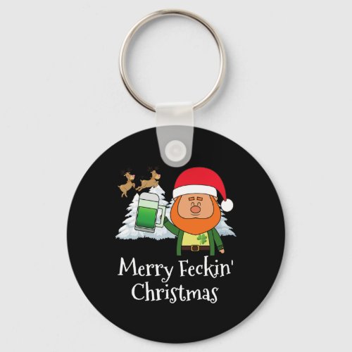 Merry Feckin Christmas Santa Hat Reindeer Snow Tre Keychain