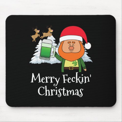 Merry Feckin Christmas Santa Hat Reindeer Snow Tre Mouse Pad