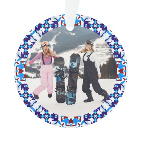 Merry Festive Blue Christmas Photo Picture Frame Ornament