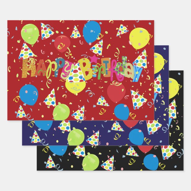 Merry Festive Joyous Birthday Wrapping Paper Sheets (Set)