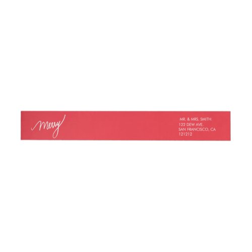 Merry  Festive Red Hand Lettered Christmas Wrap Around Address Label