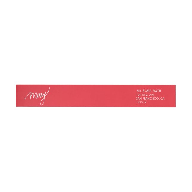 Merry | Festive Red Hand Lettered Christmas Wrap Around Address Label (Individual)