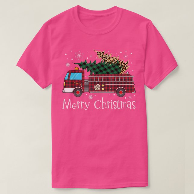 Merry Firefighter Christmas Tree Fire Truck Buffal T-Shirt (Design Front)