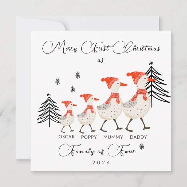 Merry First Christmas As Family Of Four Holiday Card (Front)