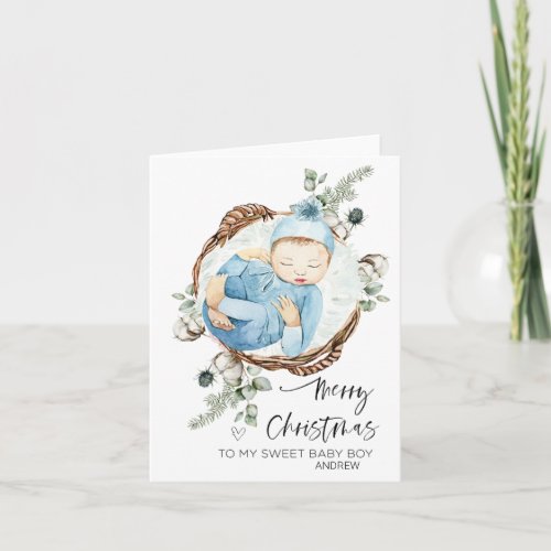 Merry First Christmas Baby Boy Son From Mom  Dad Card