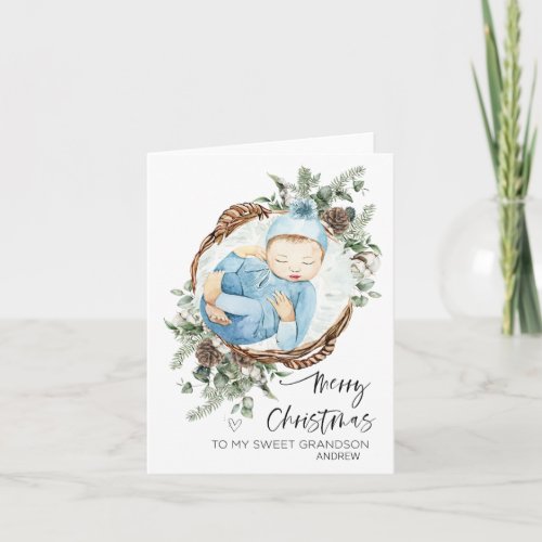 Merry First Christmas Baby Grandson from Grandma Card