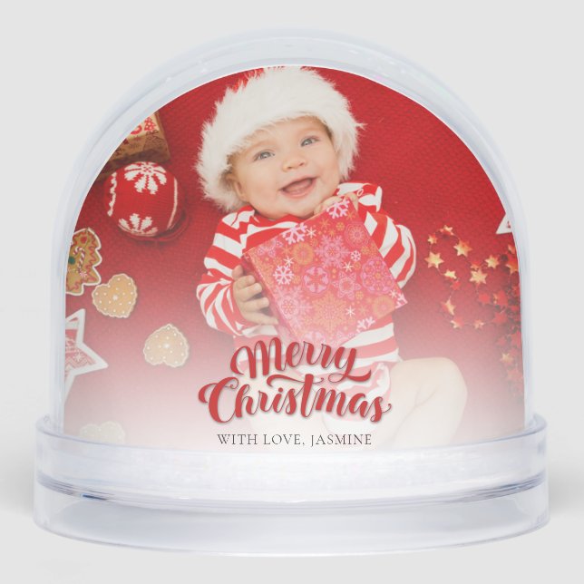 Merry First Christmas Baby Photos with Mom Custom Snow Globe (Front)