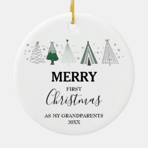 Merry First Christmas Grandparents Baby Photo Ceramic Ornament
