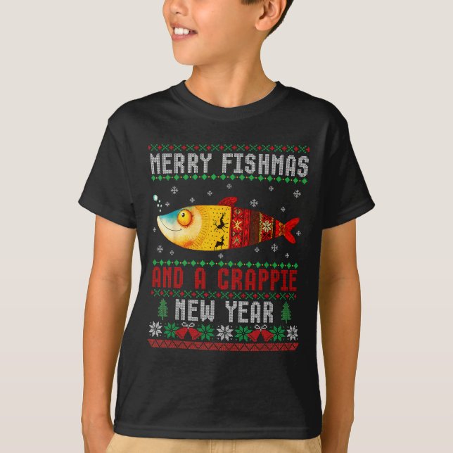 Merry Fishmas And A Crape New Year Ugly Fisherman  T-Shirt (Front)