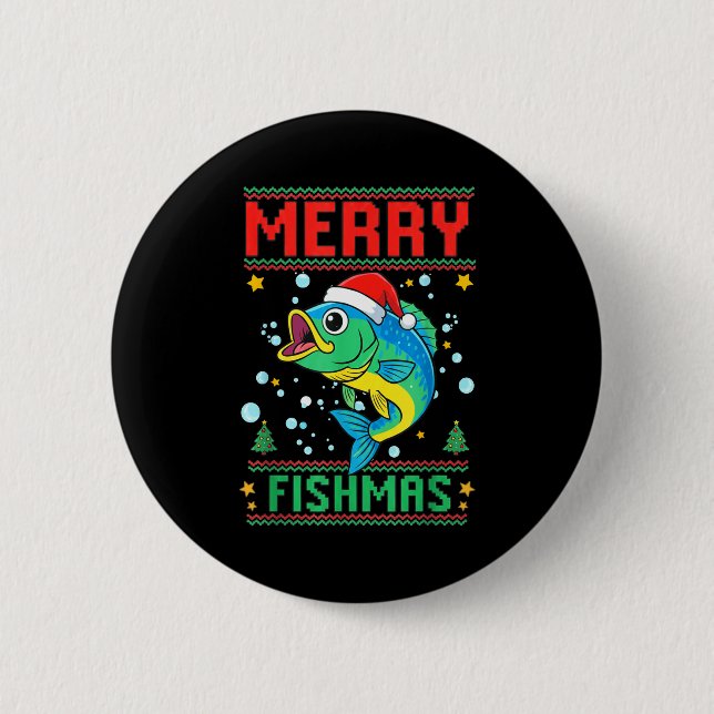 Merry Fishmas B Fish Fishing Christmas  Button (Front)