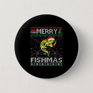 Merry Fishmas B Fish Fishing Christmas Ugly Sweate Button