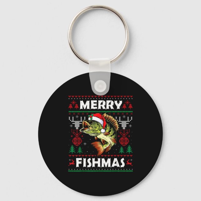 Merry Fishmas B Fish Fishing Christmas Ugly Sweate Keychain (Front)