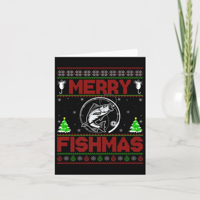 Merry Fishmas B Fish Fishing Ugly Christmas Sweate Card (Front)