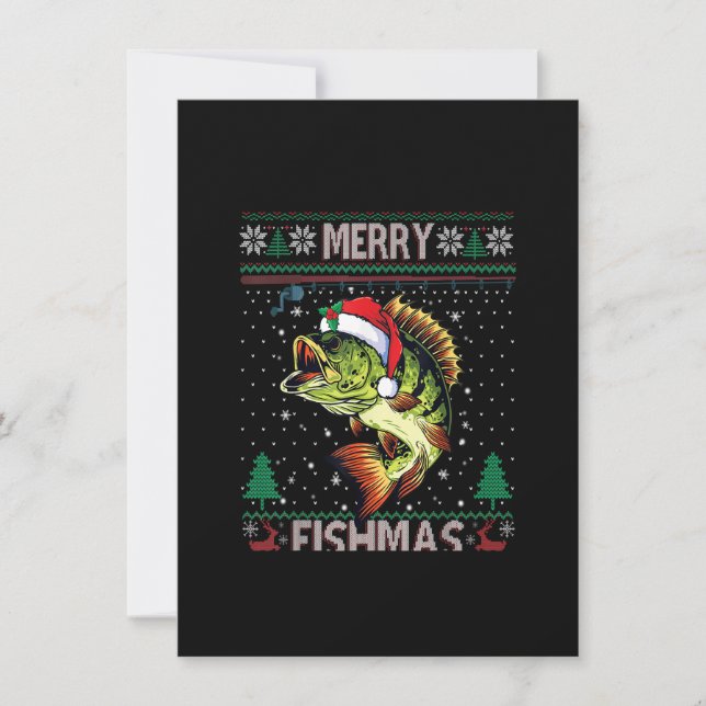 Merry Fishmas Bass Fish Fishing Christmas Ugly Swe Invitation (Front)