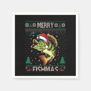 Merry Fishmas Bass Fish Fishing Christmas Ugly Swe Napkins