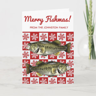 Merry Fishmas Bass Fishing Snowflake Holiday Card