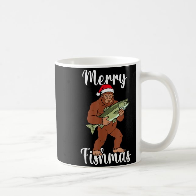 Merry Fishmas Bigfoot Fishing Funny Sasquatch Sant Coffee Mug (Right)