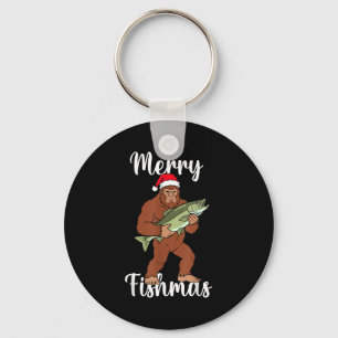 Merry Fishmas Bigfoot Fishing Funny Sasquatch Sant Keychain