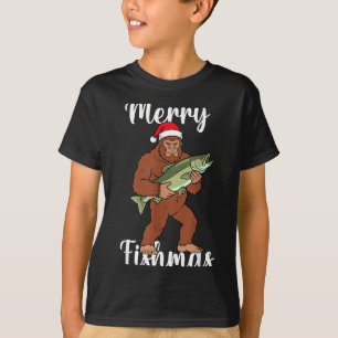 Merry Fishmas Bigfoot Fishing Funny Sasquatch Sant T-Shirt