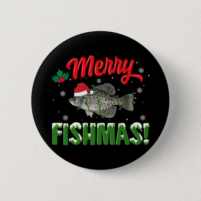 Merry Fishmas Christmas Fish lover Button (Front)