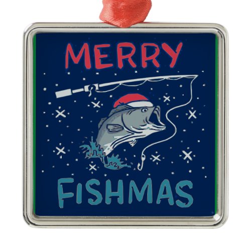 Merry Fishmas Christmas Fishing Metal Ornament