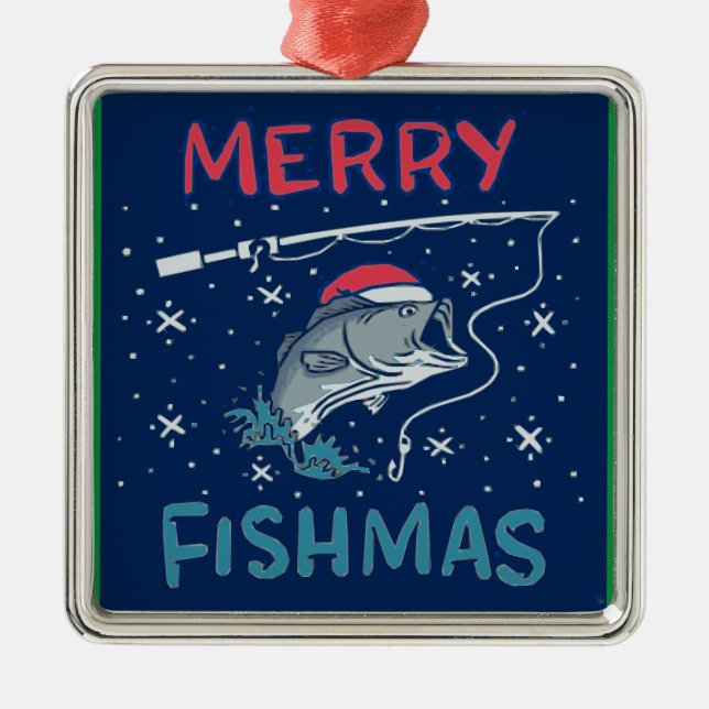 Merry Fishmas Christmas Fishing Metal Ornament (Front)