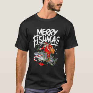 Merry Fishmas Christmas Funny Santa Fishing Shark T-Shirt