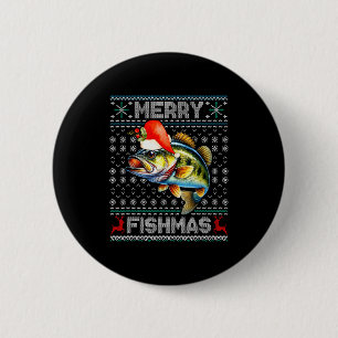 Merry Fishmas Christmas Holiday Santa Fishing Xmas Button