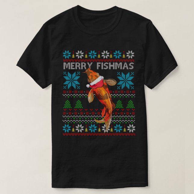 Merry Fishmas Christmas Japanese Koi Fish T-Shirt (Design Front)