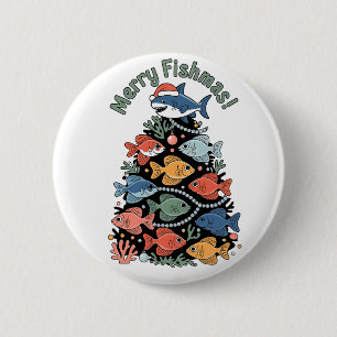 Merry Fishmas Christmas Tree Fish Funny Fishing Button