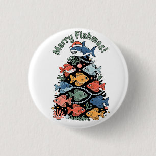 Merry Fishmas Christmas Tree Fish Funny Fishing Button