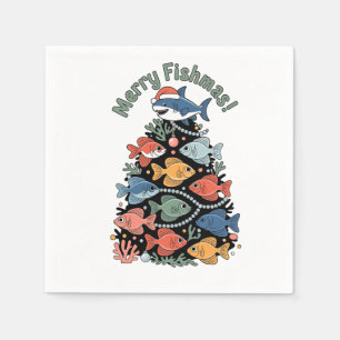 Merry Fishmas Christmas Tree Fish Funny Fishing Napkins